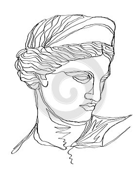 One line drawing sketch greek sculpture.Modern single line art, aesthetic contour.